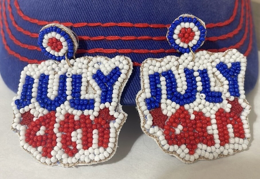 Patriotic July 4th Beaded Earrings
