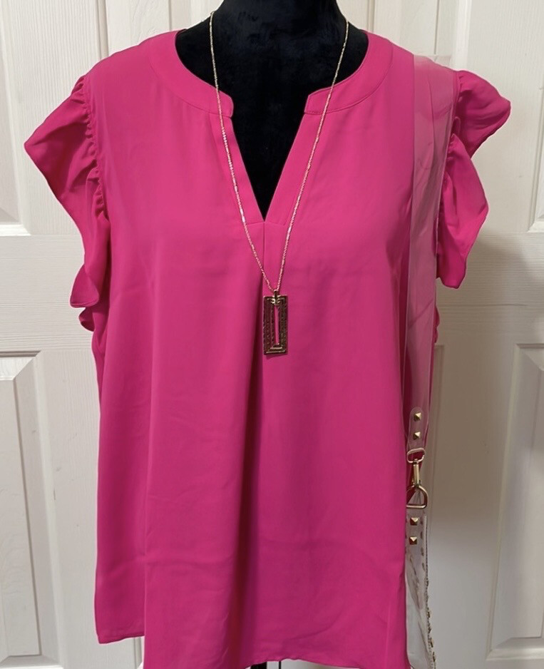 Pink Ruffled Sleeves Top Size 2X