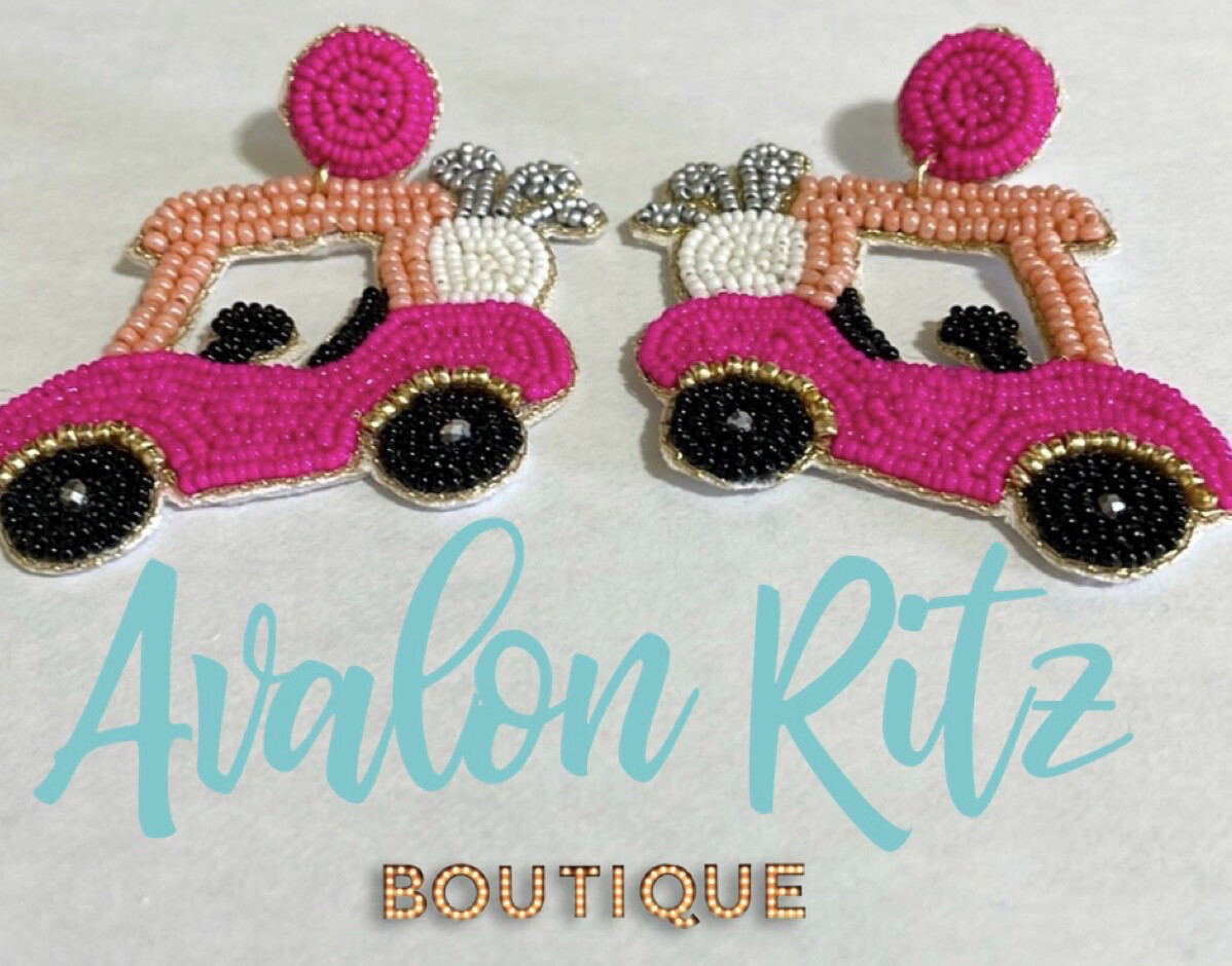 Julianna Pink Beaded Golf Cart Earrings