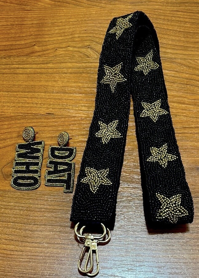 Black and Gold Stars Beaded Purse Strap