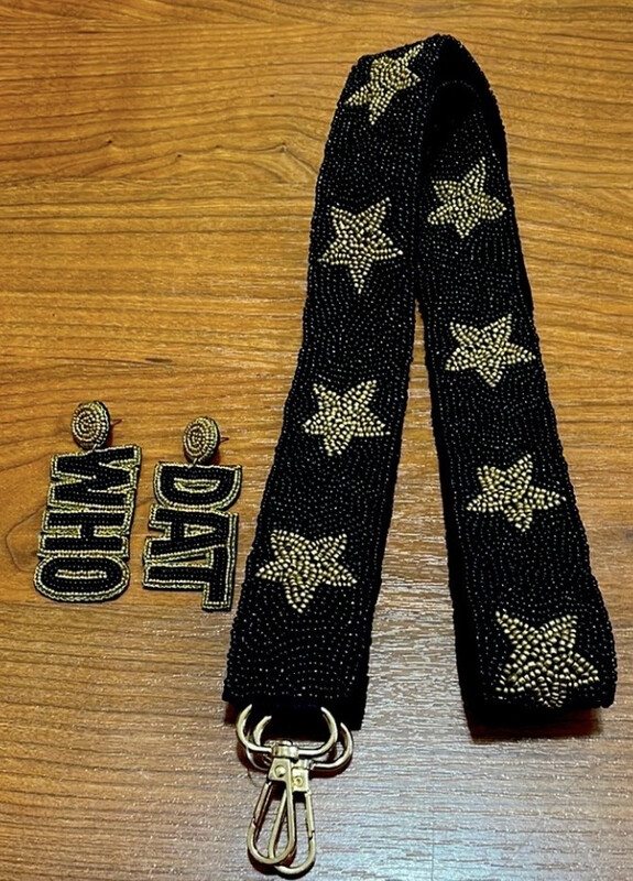 Black and Gold Stars Beaded Purse Strap