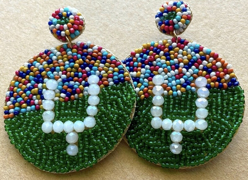 Multicolor Football Goal Post Beaded Earrings