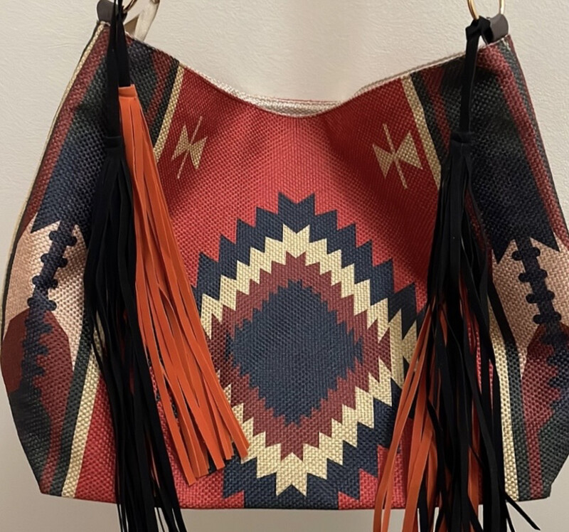 Juliette Multicolor Aztec Print Shoulder Bag Tote Fringe