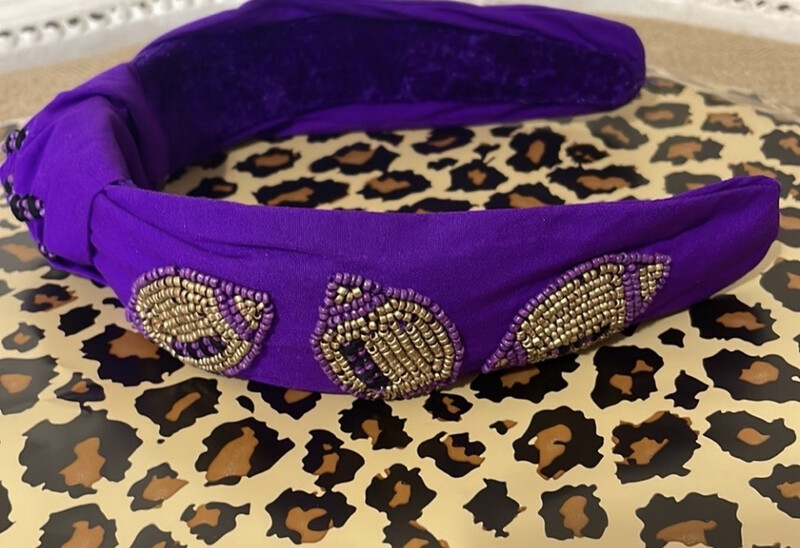 Caroline Purple and Gold Beaded Football Headband Game Days LSU