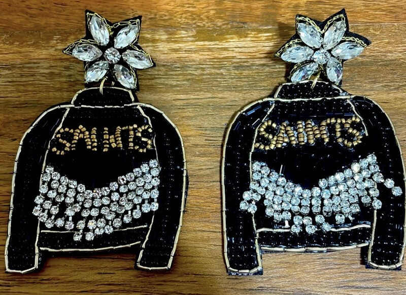 Saints Jacket Beaded Crystal Earrings Game Days