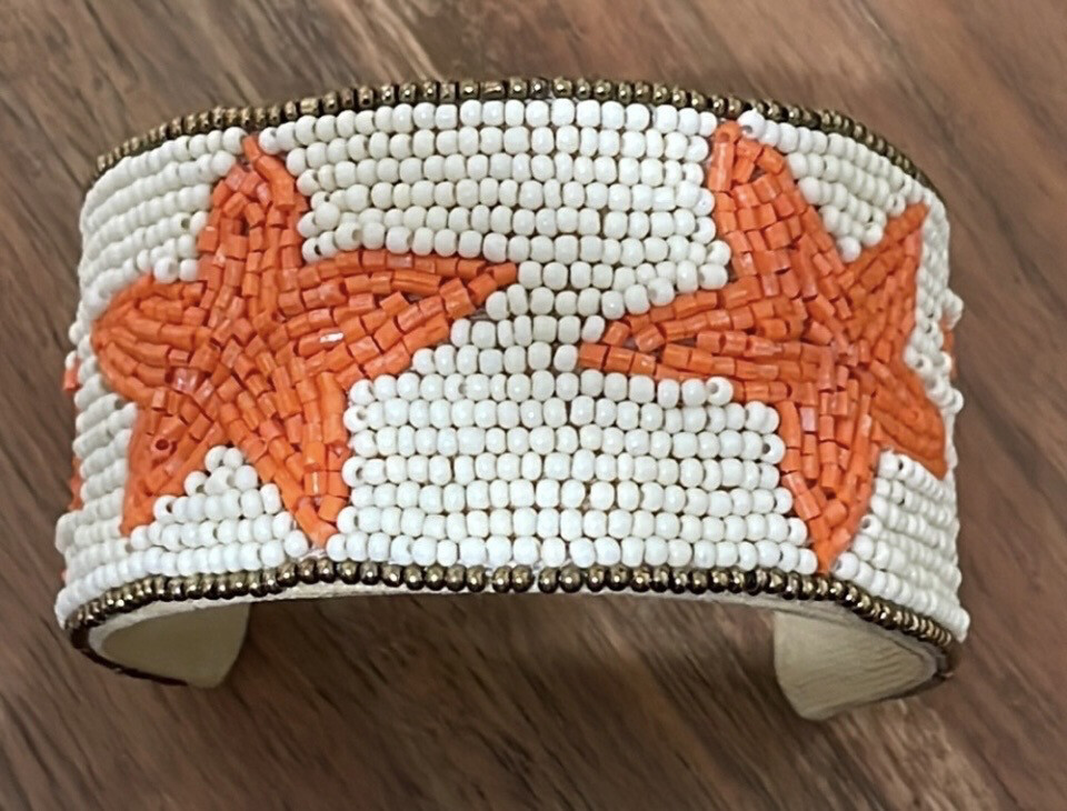 Orange Stars Beaded Cuff Bracelet Game Days