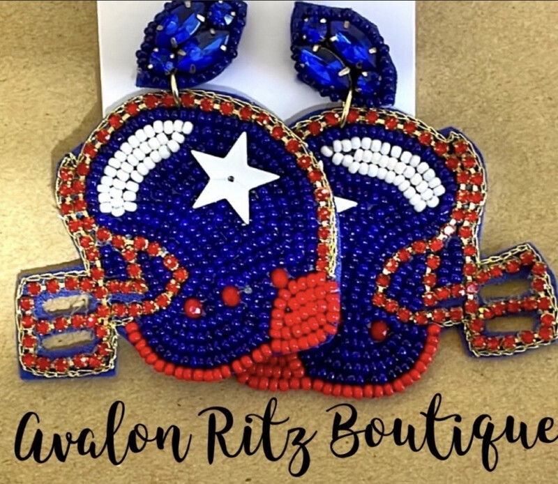 Red Blue Beaded Rhinestone Crystal Game Day Earrings