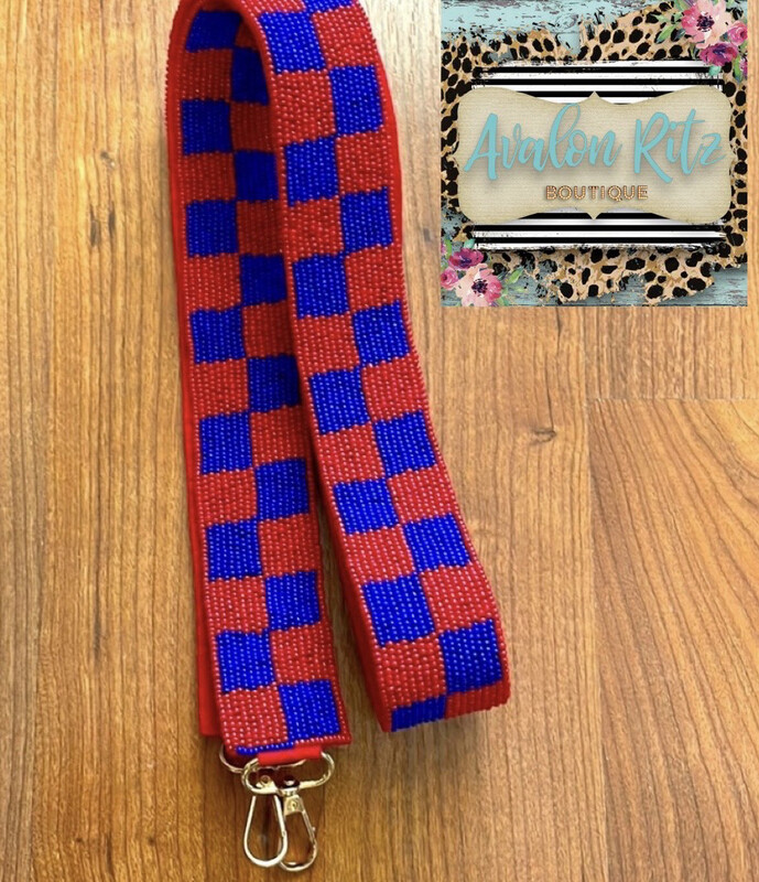 Red Blue Beaded Purse Strap Game Days SMU Ole Miss