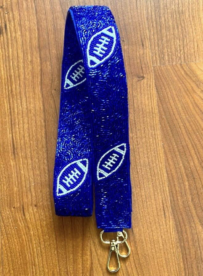 Blue White Football Beaded Purse Strap