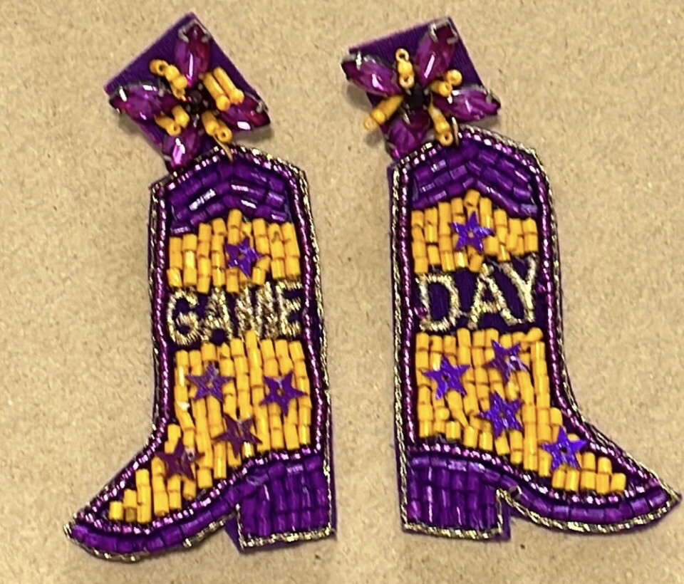 Game Day Beaded Boot Earrings LSU