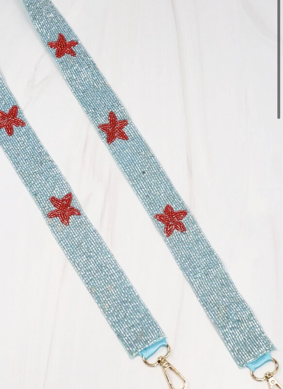 Blue and Red Stars Beaded Purse Strap