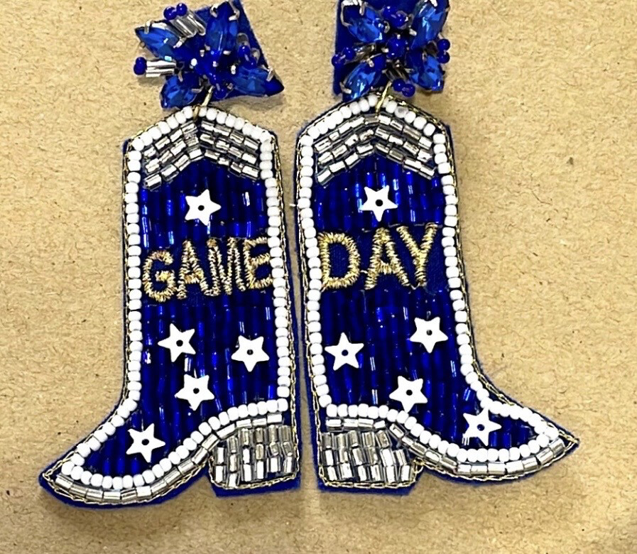 Blue Beaded Game Day Boot Earrings