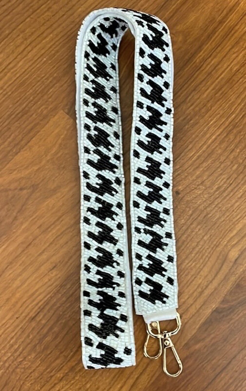 Black and White Houndstooth Beaded Purse Strap Alabama Game Days