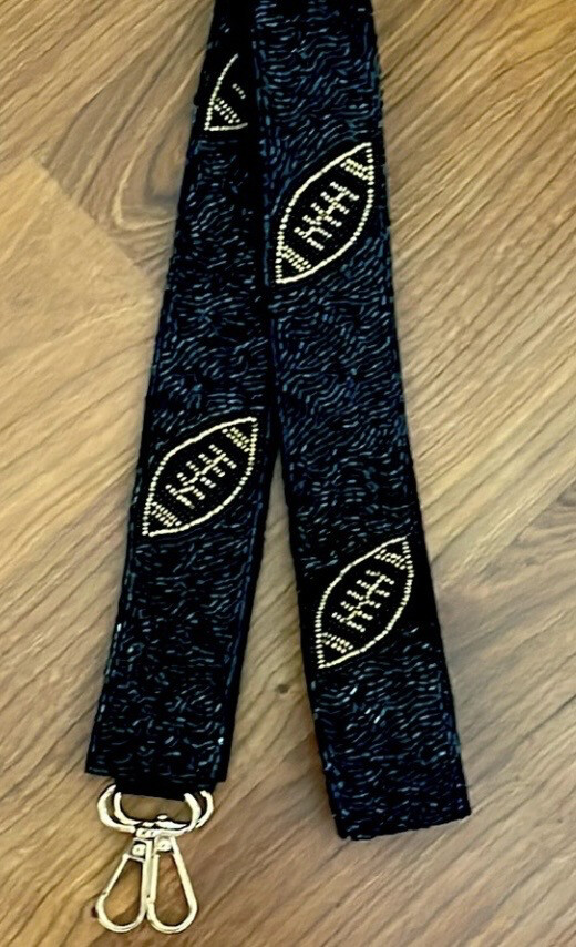 Black Gold Football Beaded Purse Strap