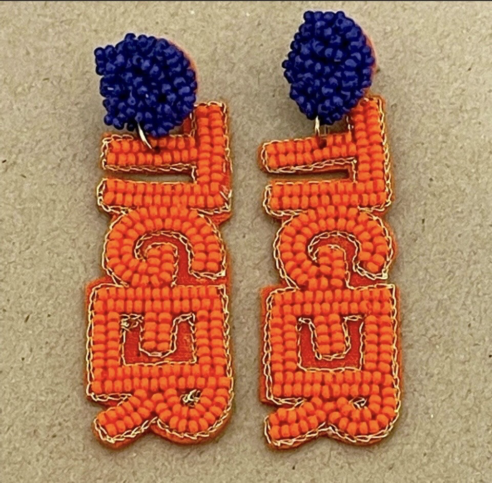 Orange and Purple Beaded Tiger Earrings Clemson Game Days