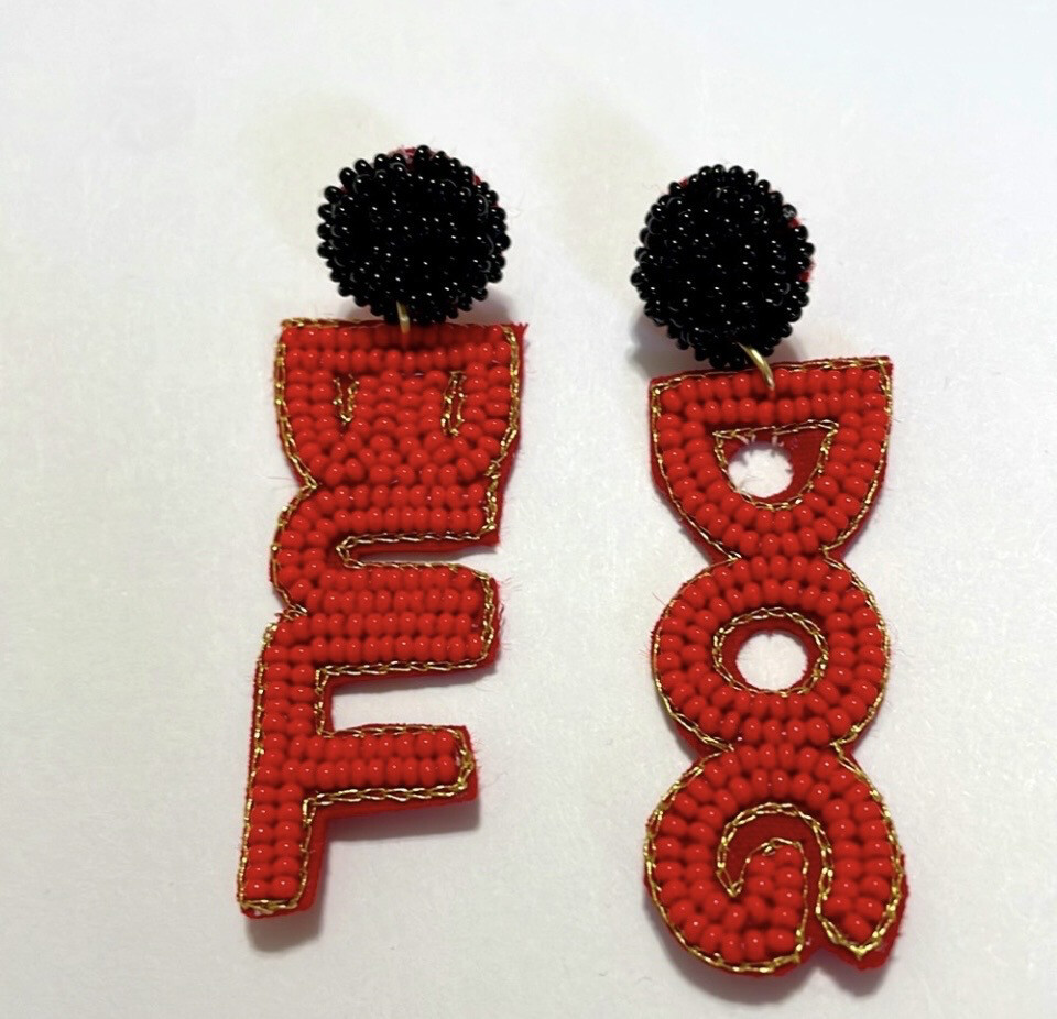 Red Black Beaded Bulldog Earrings Georgia Game Days