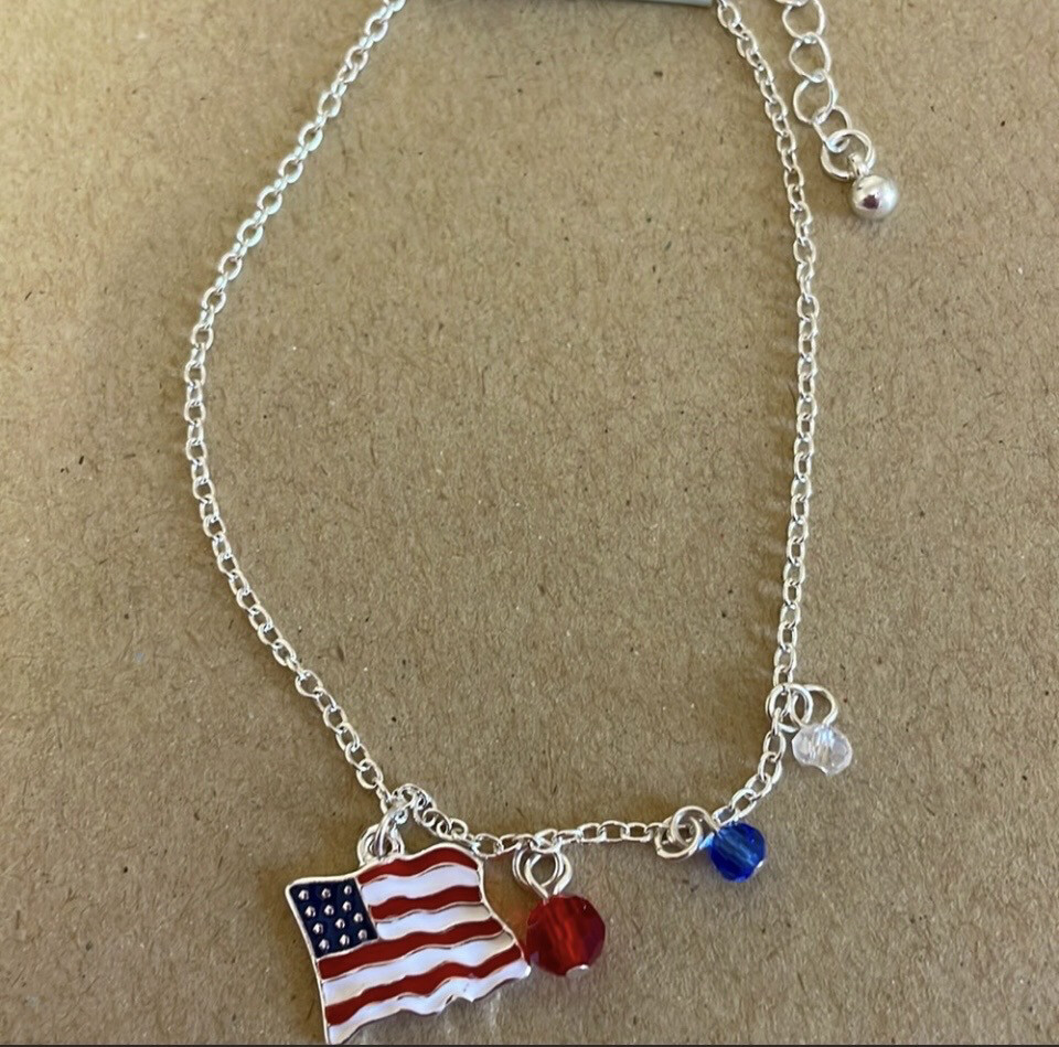 Patriotic Flag Beaded Anklet