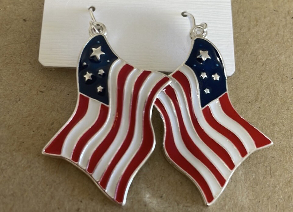 Patriotic Red White Blue Flag Earrings