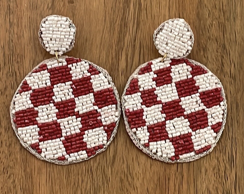 Ellie Round Checkered Beaded Earrings