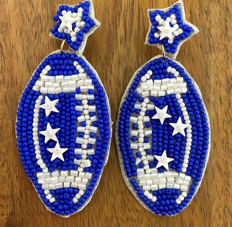 Blue White Football Star Beaded Earrings