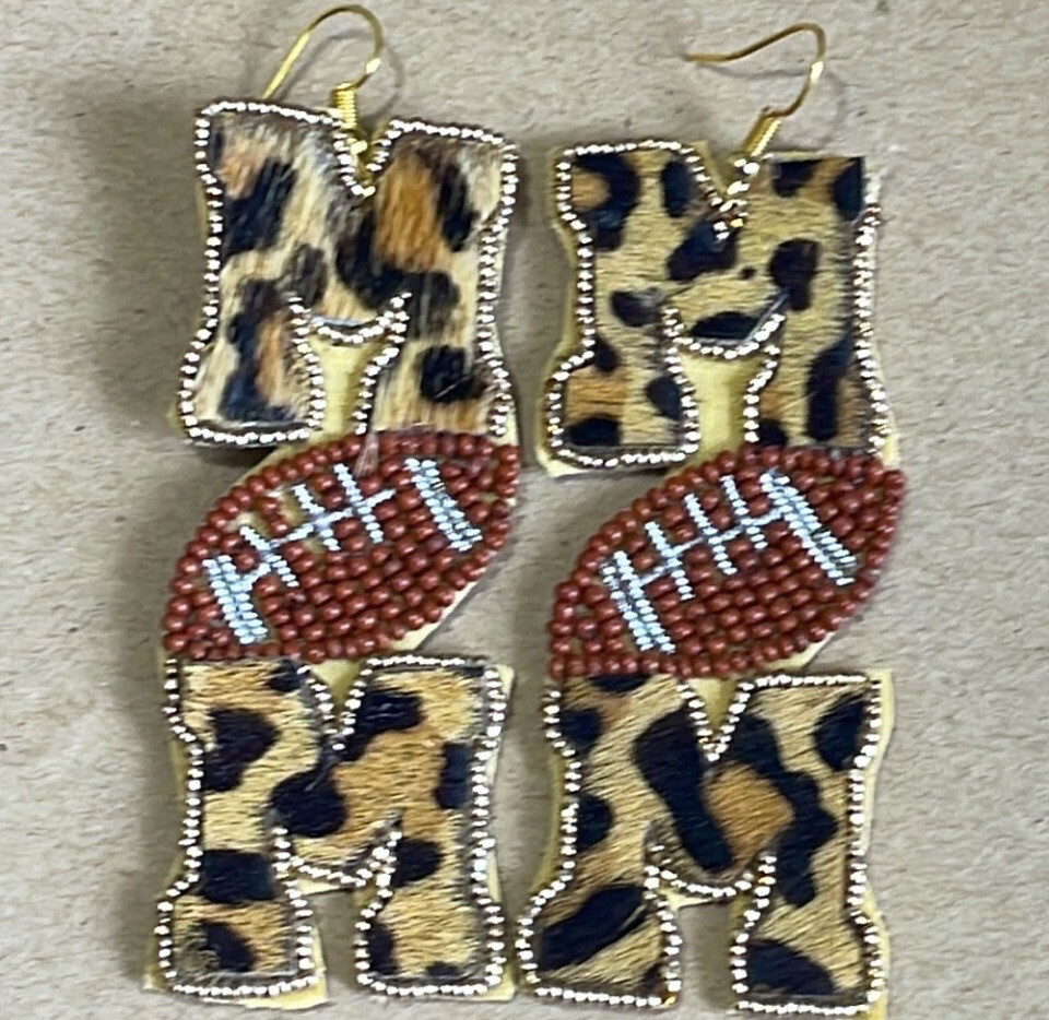 Leopard Football Beaded MOM Earrings
