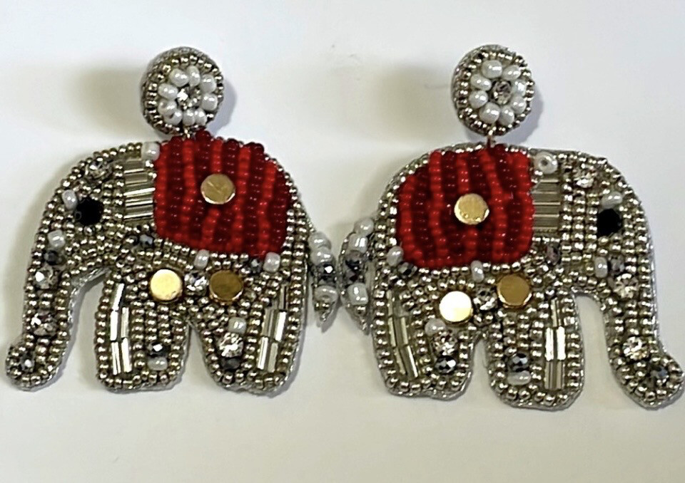 Ali Beaded Elephant Earrings Alabama Game Days