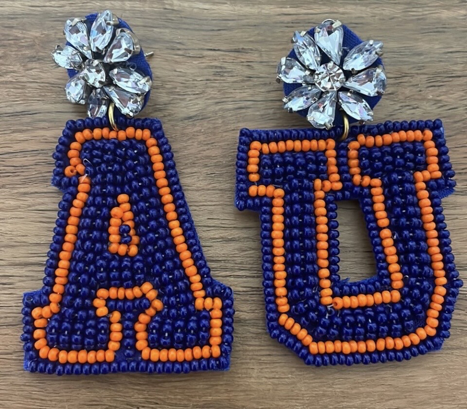 Auburn AU Beaded Crystal Orange Blue Earrings