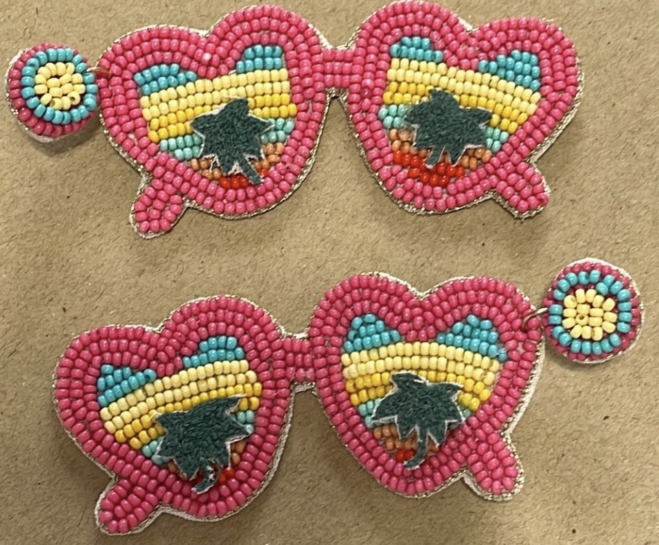 Sunny Days Multicolor Beaded Heart Sunglasses Earrings