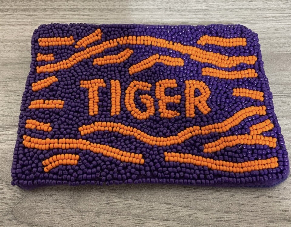 Purple Orange Tiger Beaded Coin Case Clemson