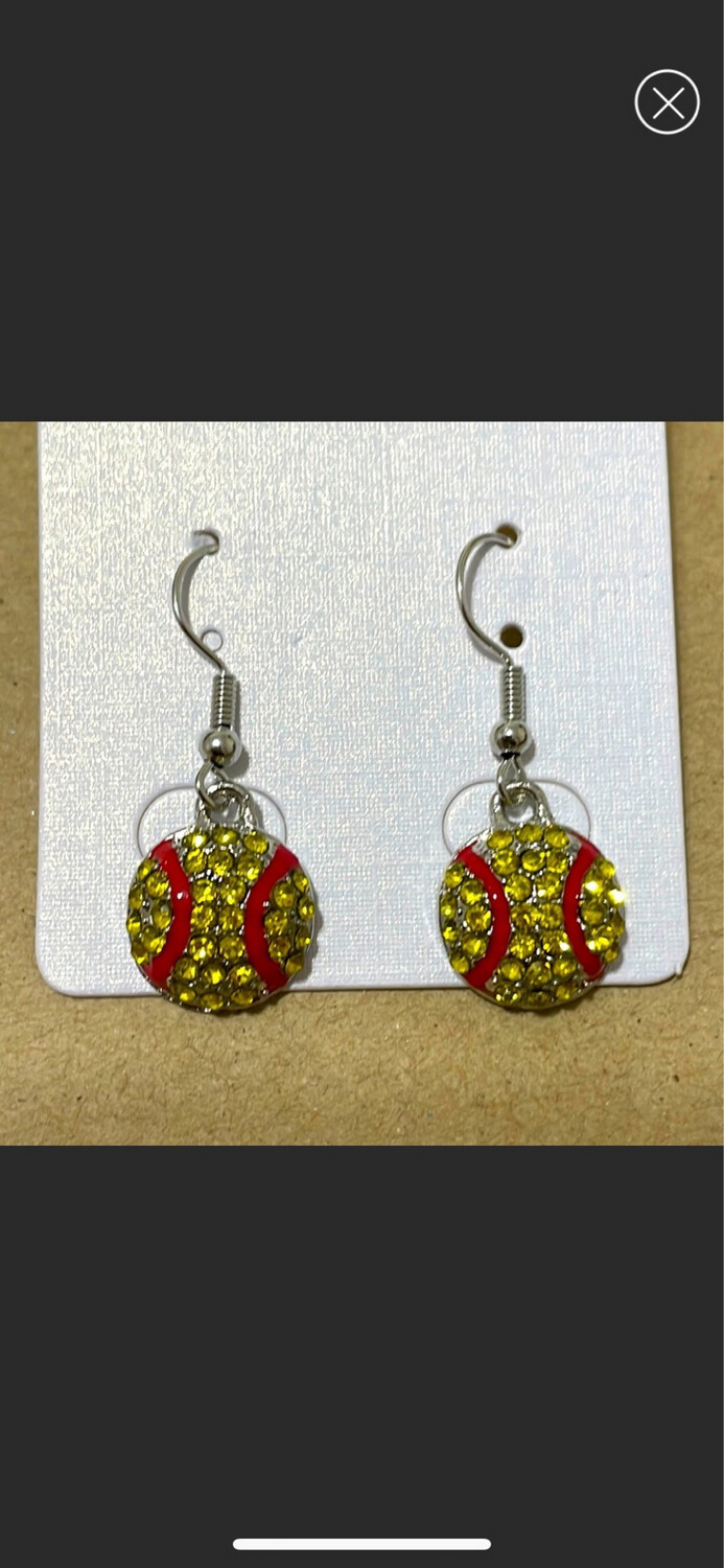 Steph Crystal Rhinestone Softball Dangle Earrings