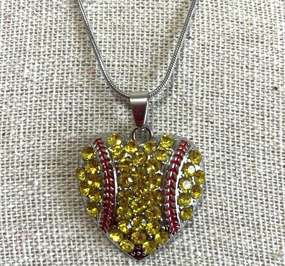 Maggie Crystal  Heart Softball Necklace