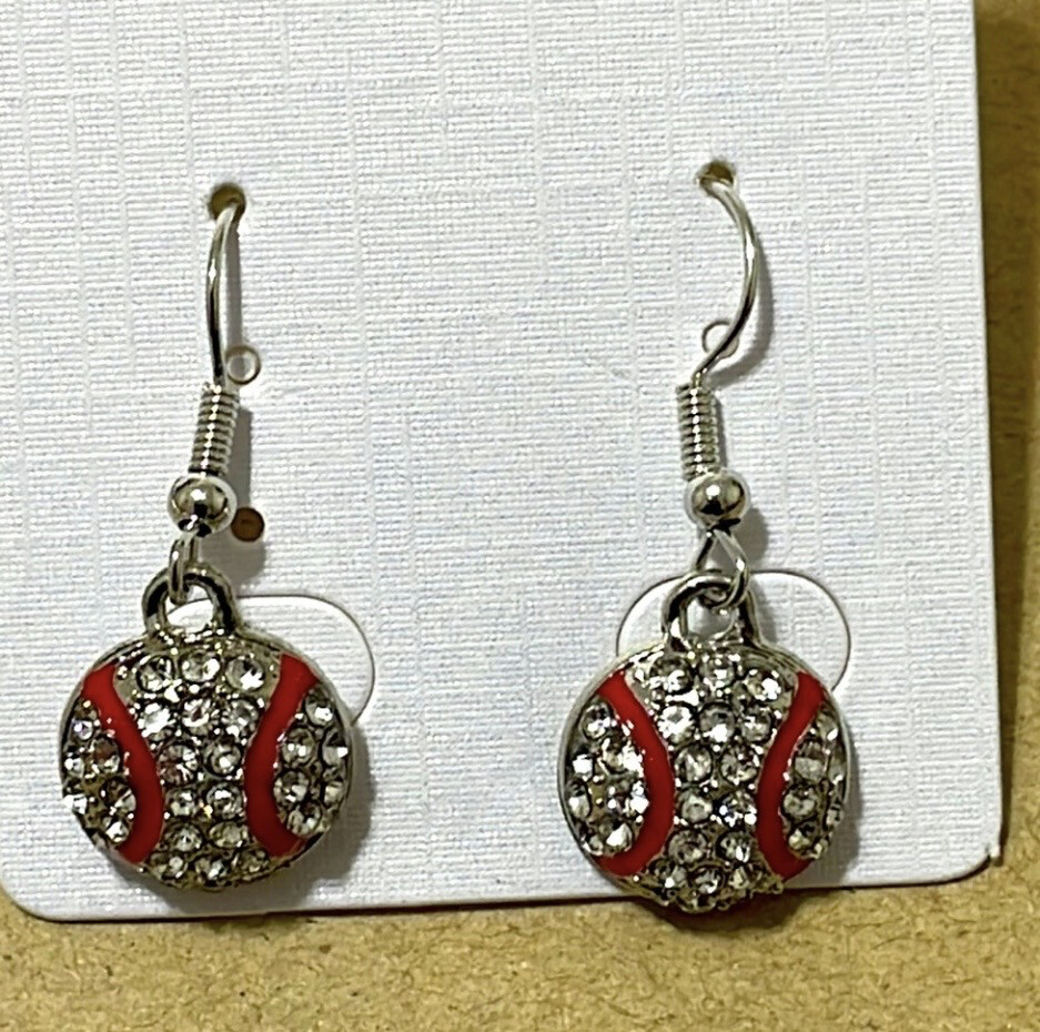 Heidi Crystal Beaded Rhinestone Baseball Dangle ER