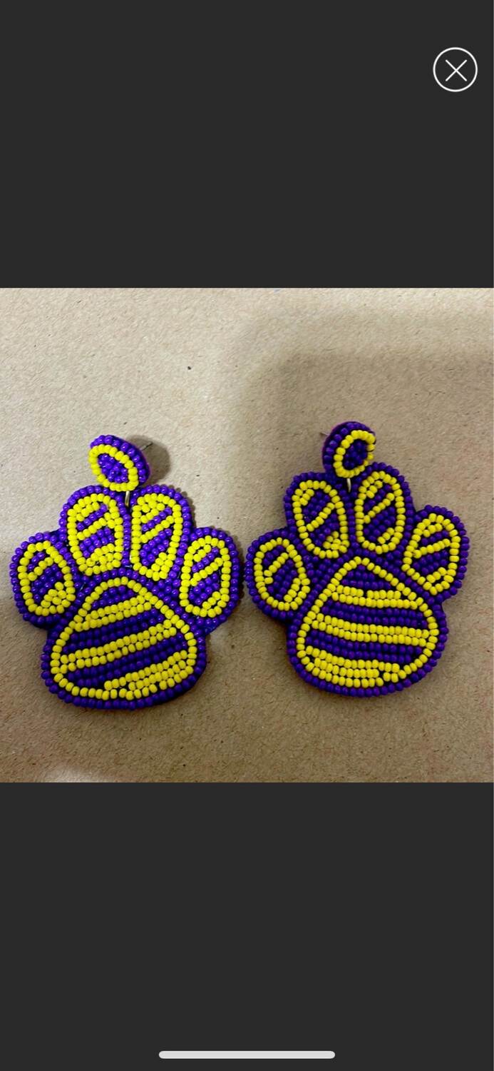 Nina LSU Tigers Beaded Paw Print Earrings