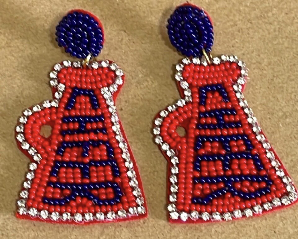 Red Blue Beaded Rhinestone Cheer Earrings Game Day Ole Miss