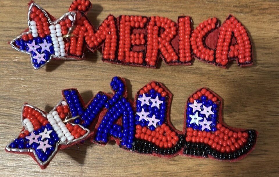 Patriotic Red White Blue America Y'all Beaded Earrings