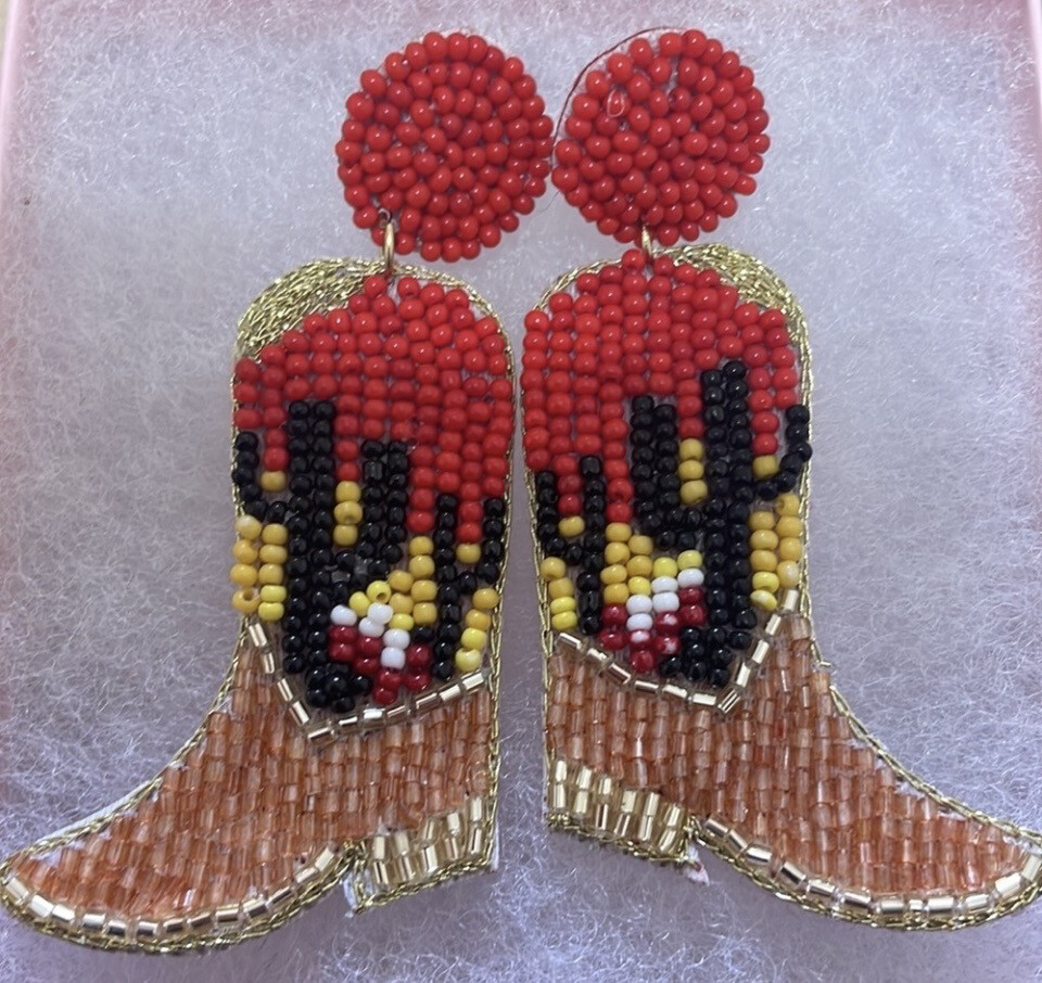 Desert Trail Beaded Cactus Boot Earrings