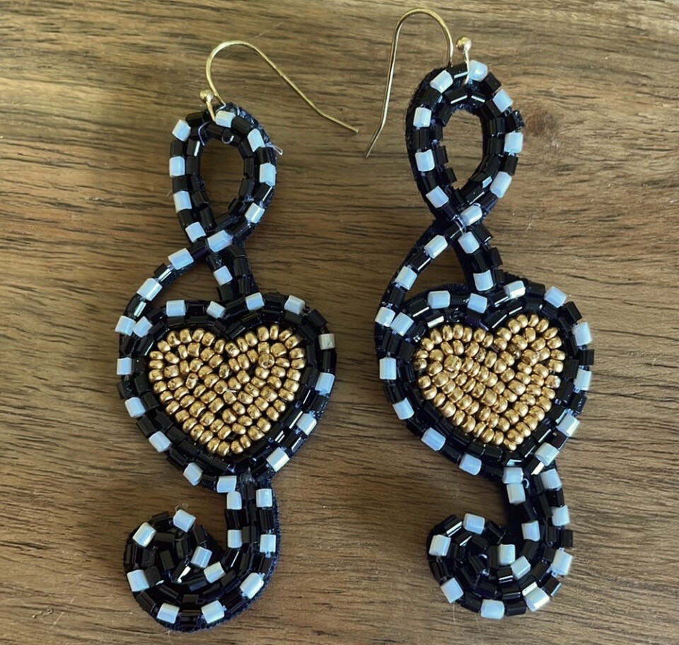 Taylor Black White Music Notes Gold Heart Earrings