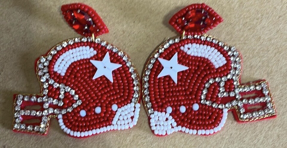 Ellie Beaded Crystal Helmet Earrings Game Day
