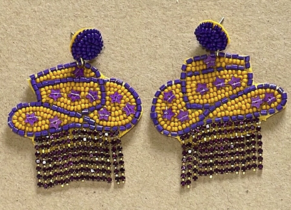 McKenna Hat Fringe Beaded Earrings Game Day LSU