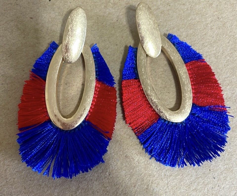 Emma Red Blue Fringe Earrings Game Day Ole Miss