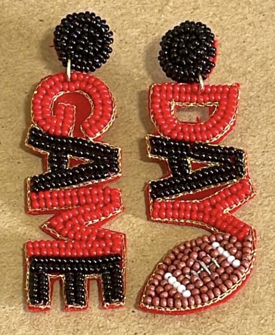 Game Day Red Black Football  Beaded Earrings Georgia