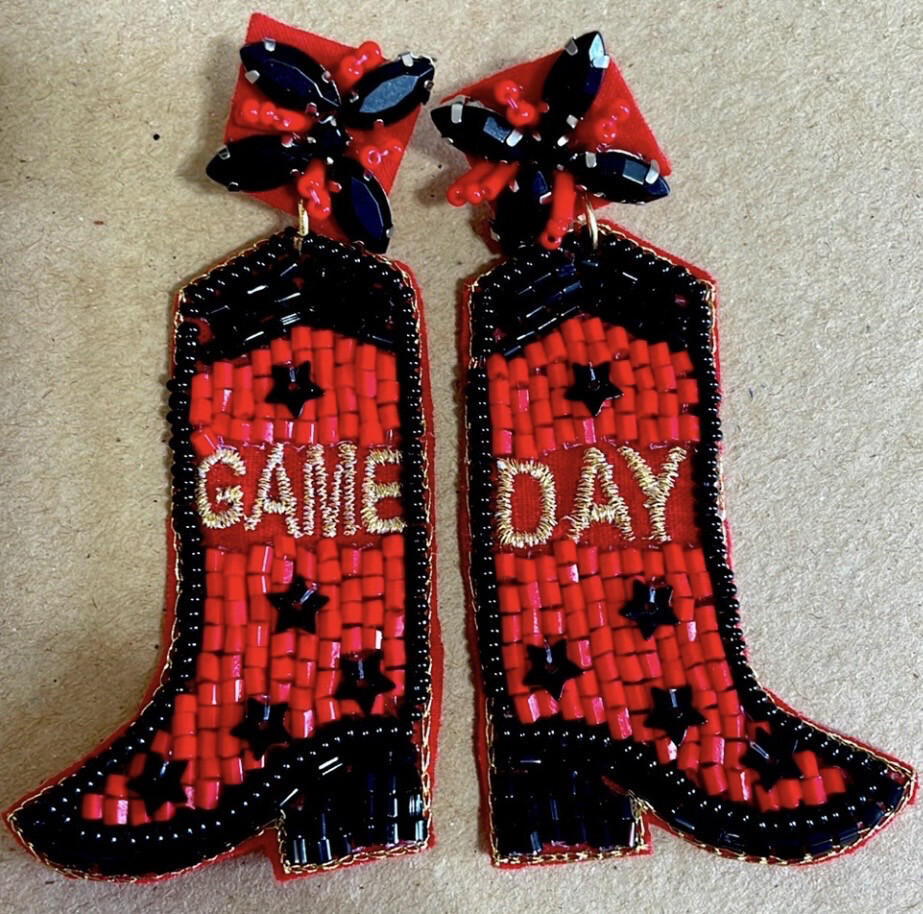 Game Day Beaded Boot Red and Black Earrings