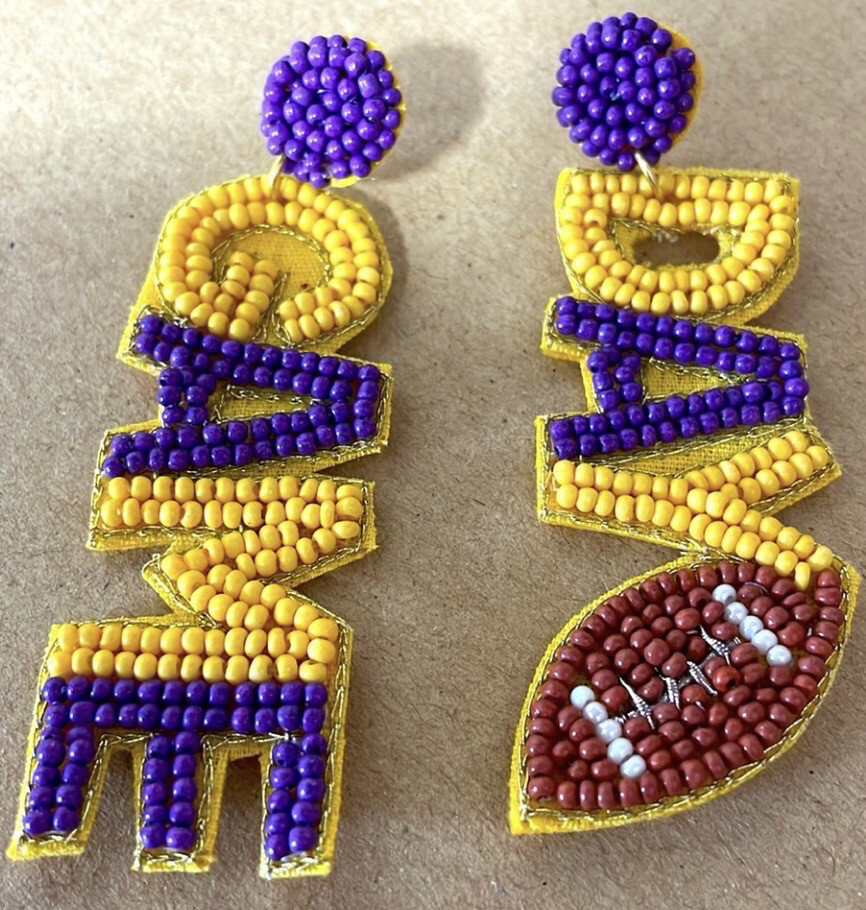 Game Day Football Beaded Earrings LSU