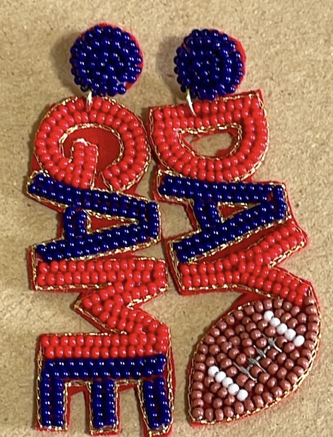 Game Day Red Blue Football Beaded Earrings Ole Miss