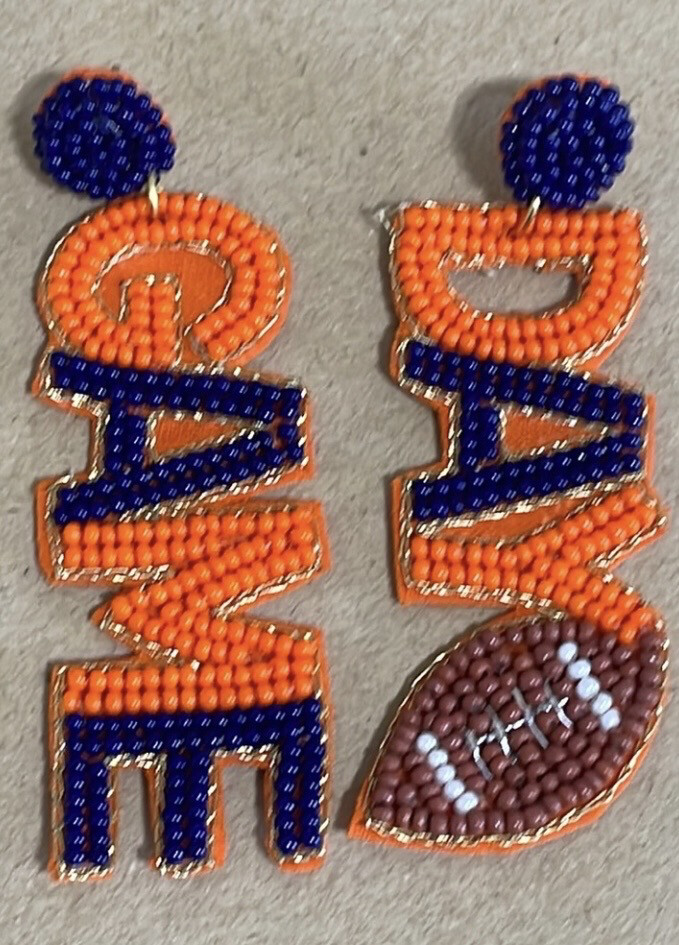 Orange and Blue Game Day Beaded Earrings Auburn
