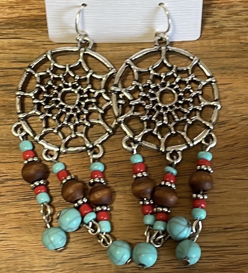 Boho Dream Catcher Multicolor Beaded Earrings