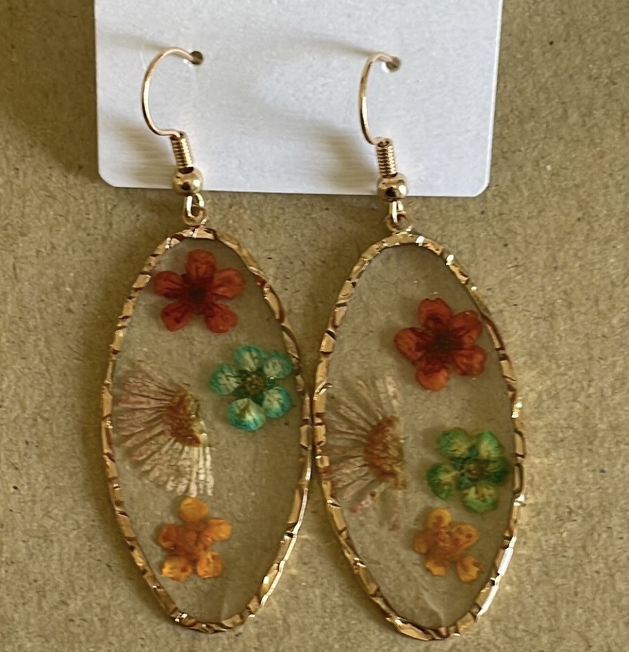 Ann Elise Clear Gold Multicolor Flower Earrings