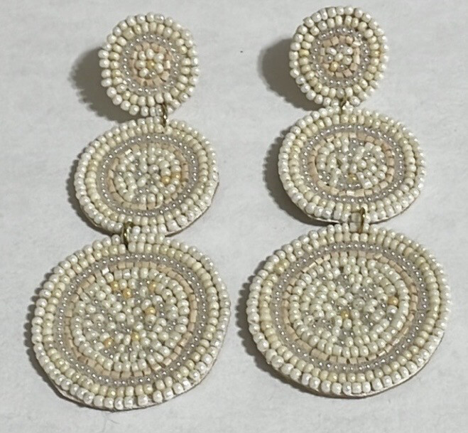 Disc of Pearl Dangle Beaded Earrings