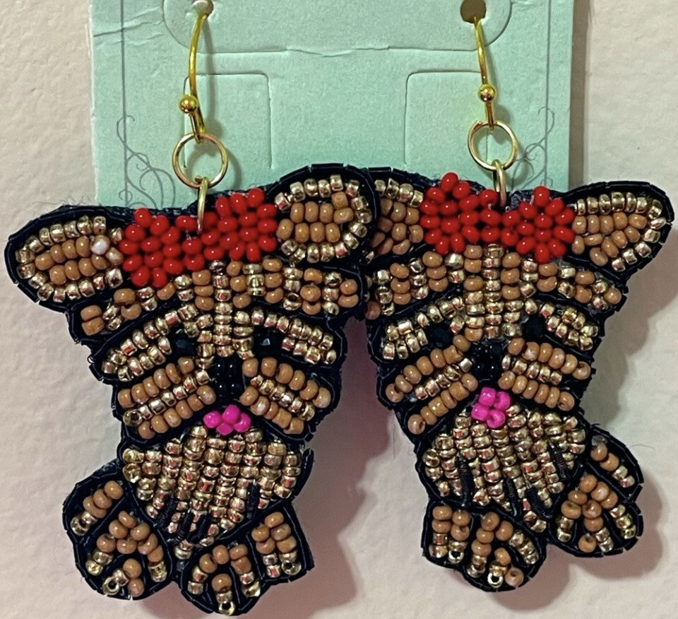 Multicolor Beaded Yorkie Earrings
