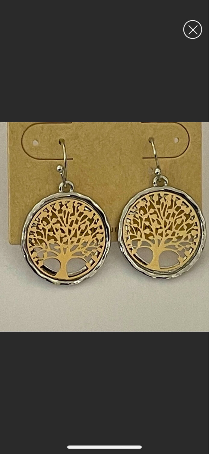 Silver Gold Tree of Life Earrings